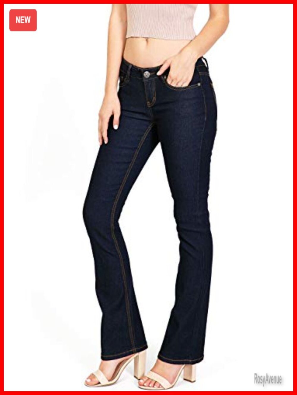 Womens Mid Rise Boot Cut Straight Jeans Stretch Denim